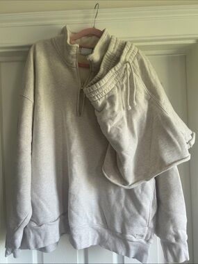 TNA Women's Light Beige Quarter-Zip Cowl Sweater